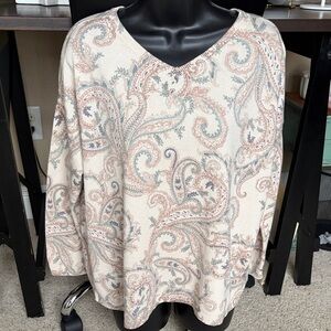 J. Jill Cream Paisley V-Neck Sweater